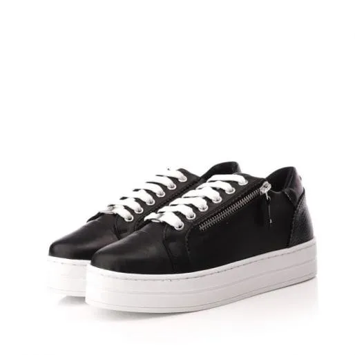 Arissa Black Leather Women Moda In Pelle Platform Trainers