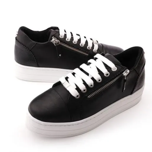 Arissa Black Leather Women Moda In Pelle Platform Trainers