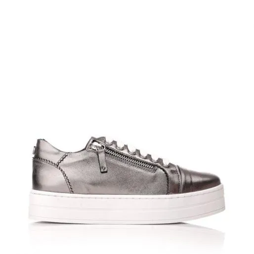 Arissa Pewter Leather Women Moda In Pelle Platform Trainers