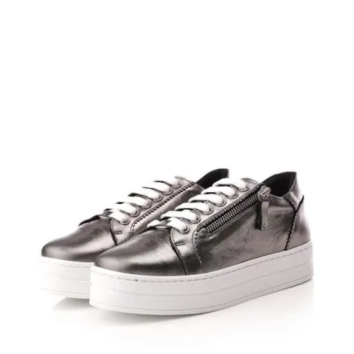 Arissa Pewter Leather Women Moda In Pelle Platform Trainers