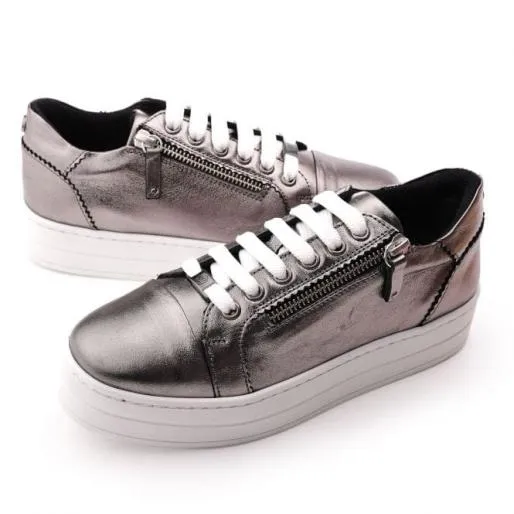 Arissa Pewter Leather Women Moda In Pelle Platform Trainers