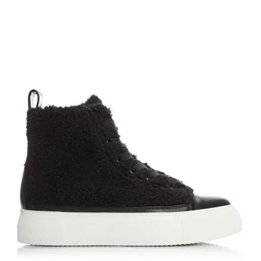 Arling Black Faux Fur Women Moda In Pelle HighTop Trainers