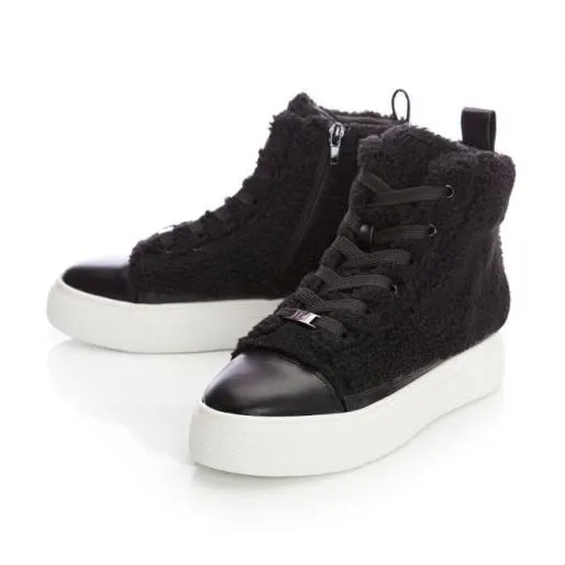 Arling Black Faux Fur Women Moda In Pelle HighTop Trainers Arling Black Faux Fur Women Moda In Pelle HighTop Trainers