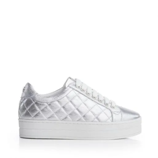 Arnello Silver Leather Women Moda In Pelle Platform Trainers