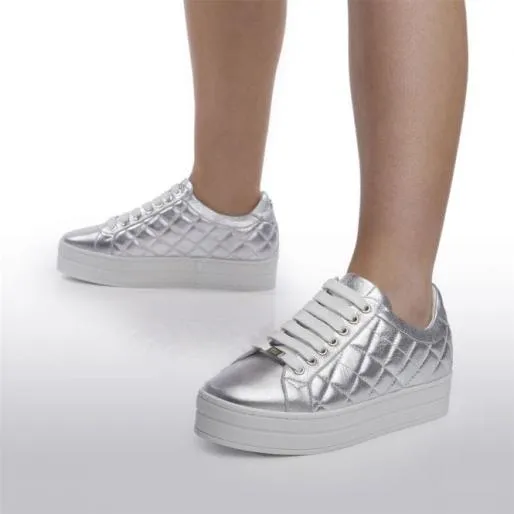 Arnello Silver Leather Women Moda In Pelle Platform Trainers Arnello Silver Leather Women Moda In Pelle Platform Trainers