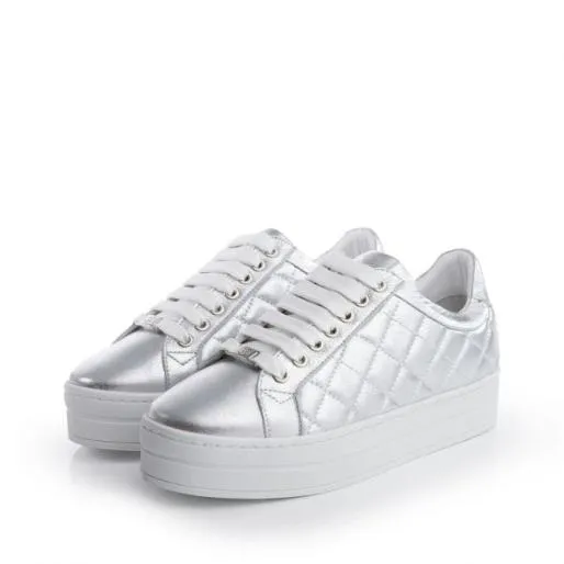 Arnello Silver Leather Women Moda In Pelle Platform Trainers Arnello Silver Leather Women Moda In Pelle Platform Trainers