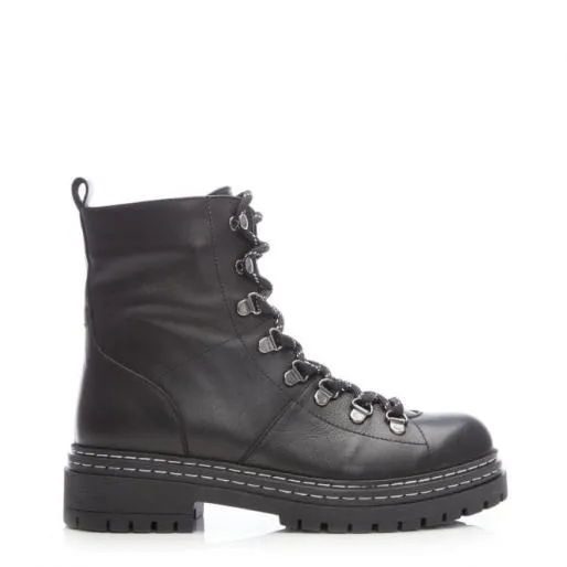 Athea Black Leather Women Moda In Pelle Ankle Boots