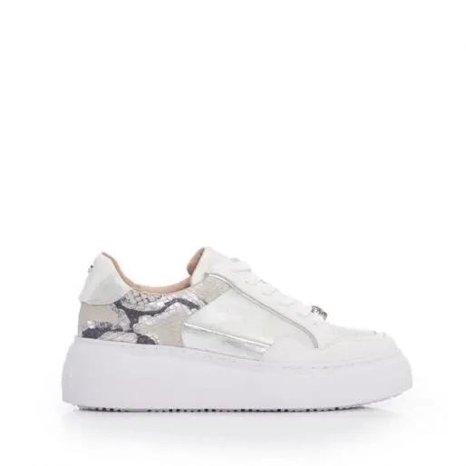 Avabelle White Leather Women Moda In Pelle Platform Trainers