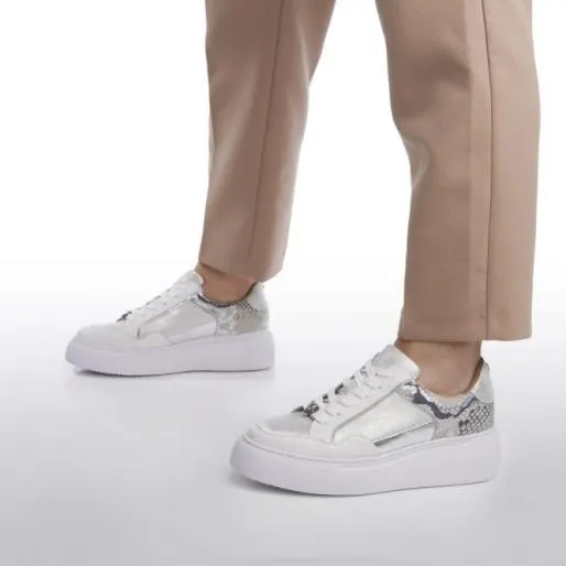 Avabelle White Leather Women Moda In Pelle Platform Trainers
