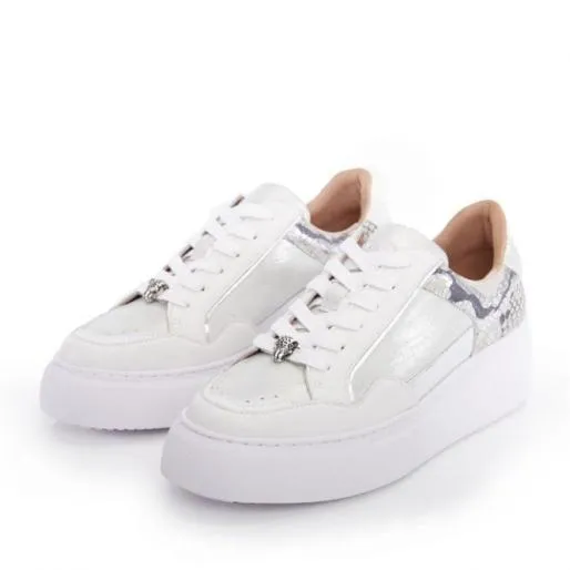 Avabelle White Leather Women Moda In Pelle Platform Trainers