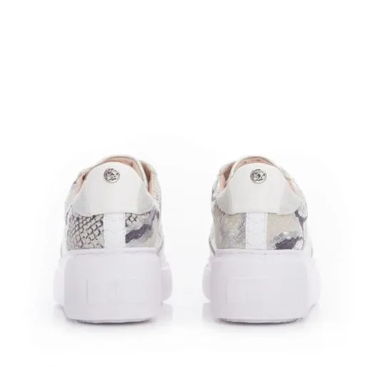 Avabelle White Leather Women Moda In Pelle Platform Trainers
