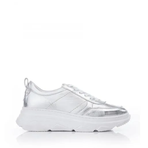 Avari Silver Leather Women Moda In Pelle Chunky Trainers