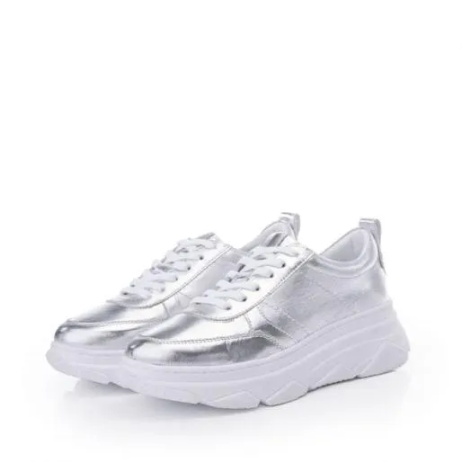 Avari Silver Leather Women Moda In Pelle Chunky Trainers Avari Silver Leather Women Moda In Pelle Chunky Trainers