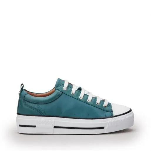 Avena Teal Leather Women Moda In Pelle Casual Shoes And Trainers