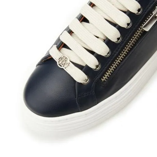 Azara Navy Leather Women Moda In Pelle Platform Trainers