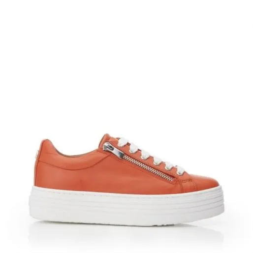 Azara Orange Leather Women Moda In Pelle Platform Trainers