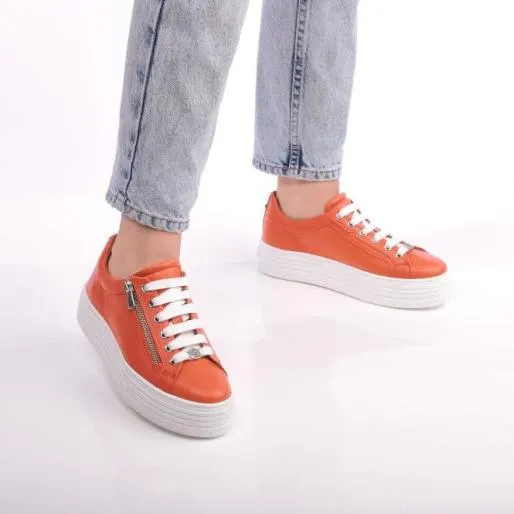 Azara Orange Leather Women Moda In Pelle Platform Trainers Azara Orange Leather Women Moda In Pelle Platform Trainers