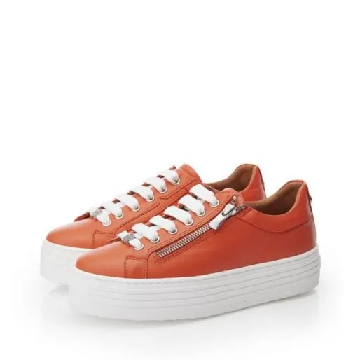 Azara Orange Leather Women Moda In Pelle Platform Trainers Azara Orange Leather Women Moda In Pelle Platform Trainers