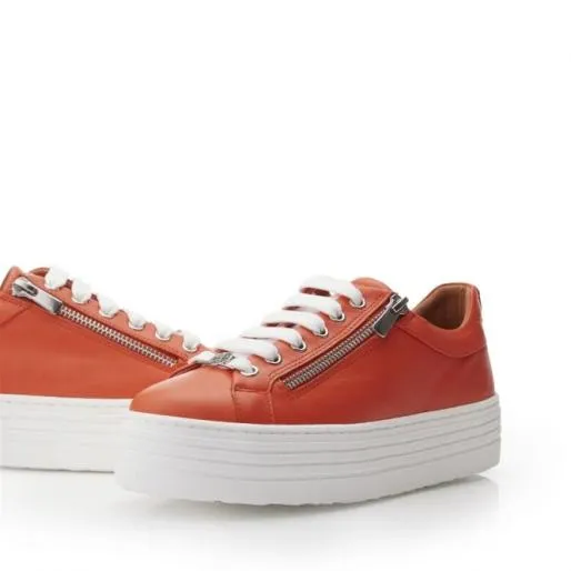 Azara Orange Leather Women Moda In Pelle Platform Trainers Azara Orange Leather Women Moda In Pelle Platform Trainers