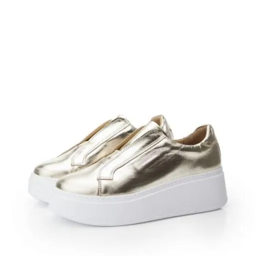 B Axell Gold Leather Women Moda In Pelle Chunky Trainers