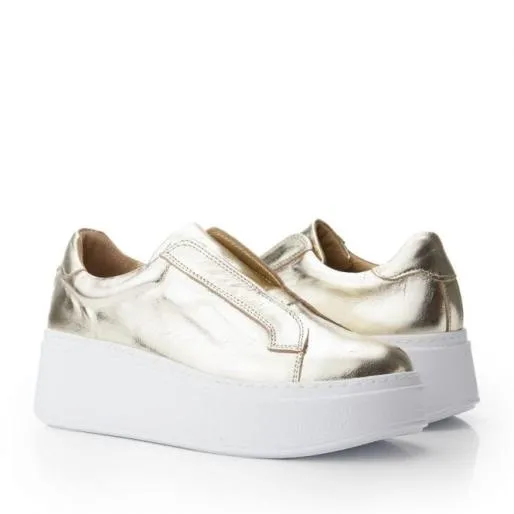 B Axell Gold Leather Women Moda In Pelle Chunky Trainers