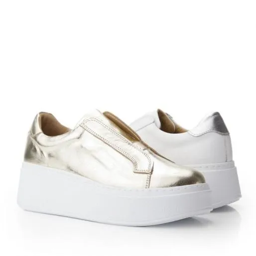 B Axell Gold Leather Women Moda In Pelle Chunky Trainers