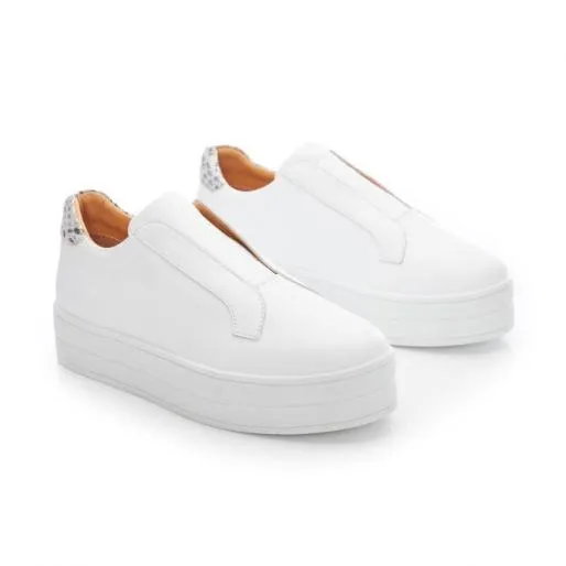 BBath White 8211 Snake Leather Women Moda In Pelle SlipOn Trainers BBath White 8211 Snake Leather Women Moda In Pelle SlipOn Trainers