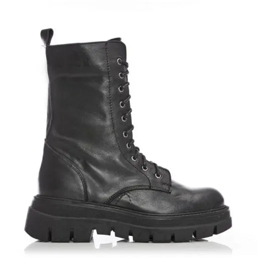 BBikie Black Leather Women Moda In Pelle Chunky Boots