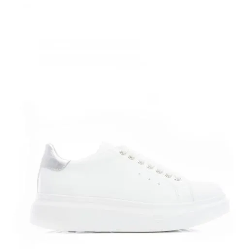BDreami White 8211 Silver Leather Women Moda In Pelle Platform Trainers