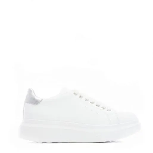 BDreami White 8211 Silver Leather Women Moda In Pelle Platform Trainers