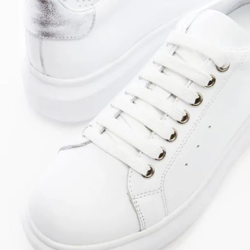 BDreami White 8211 Silver Leather Women Moda In Pelle Platform Trainers