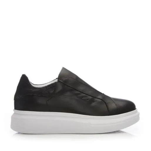 BFrankel Black Leather Women Moda In Pelle Platform Trainers