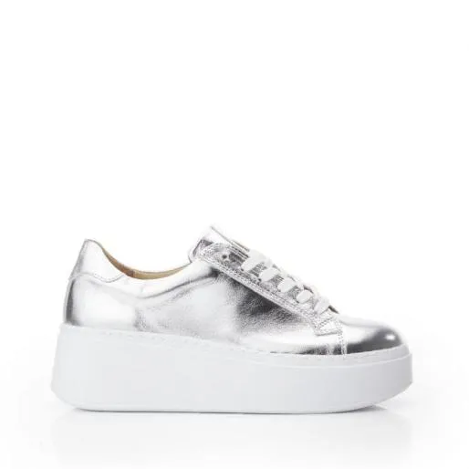 B Georgi Silver Leather Women Moda In Pelle Platform Trainers
