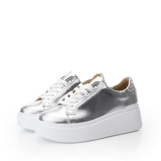 B Georgi Silver Leather Women Moda In Pelle Platform Trainers B Georgi Silver Leather Women Moda In Pelle Platform Trainers