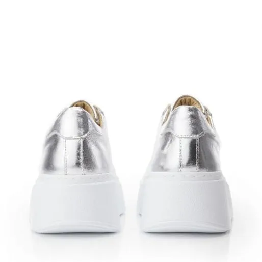 B Georgi Silver Leather Women Moda In Pelle Platform Trainers B Georgi Silver Leather Women Moda In Pelle Platform Trainers