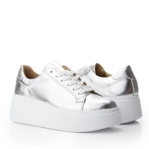B Georgi Silver Leather Women Moda In Pelle Platform Trainers B Georgi Silver Leather Women Moda In Pelle Platform Trainers