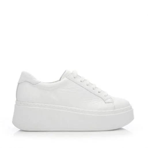 B Georgi White Leather Women Moda In Pelle Platform Trainers