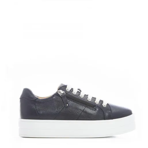 BGlazie Navy Leather Women Moda In Pelle Platform Trainers