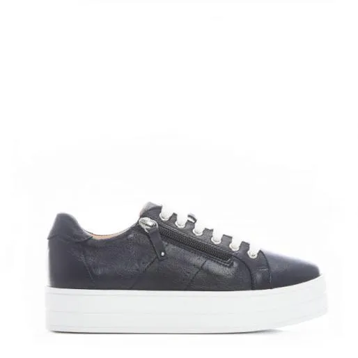BGlazie Navy Leather Women Moda In Pelle Platform Trainers
