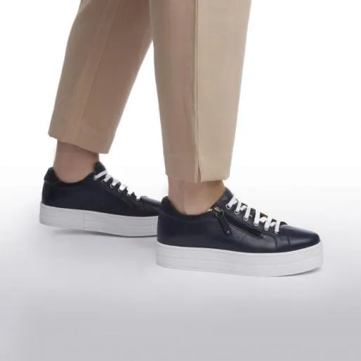 BGlazie Navy Leather Women Moda In Pelle Platform Trainers