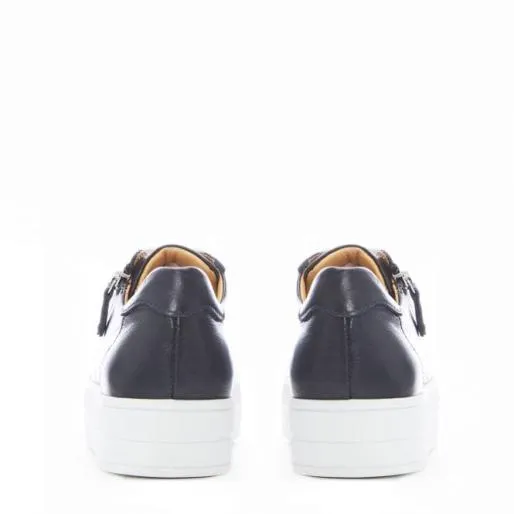 BGlazie Navy Leather Women Moda In Pelle Platform Trainers