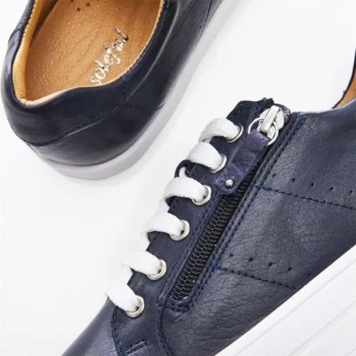 BGlazie Navy Leather Women Moda In Pelle Platform Trainers