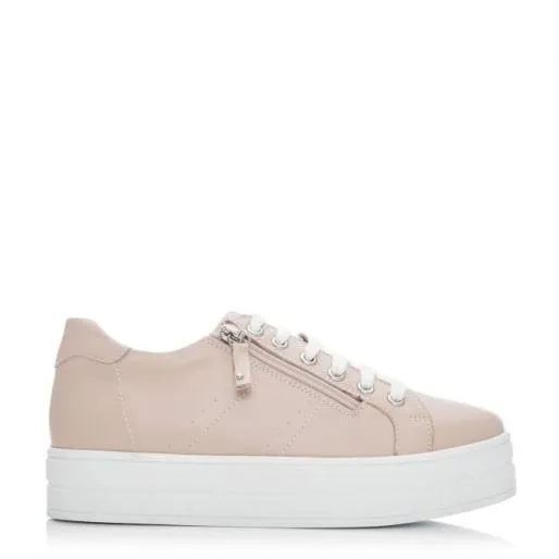 BGlazie Nude Leather Women Moda In Pelle Platform Trainers