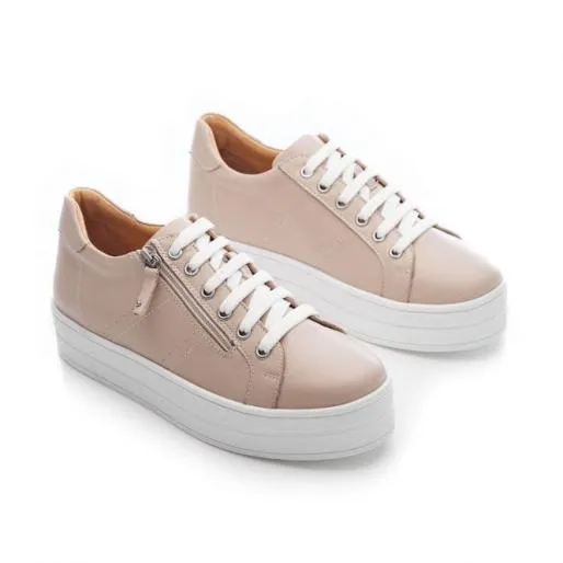 BGlazie Nude Leather Women Moda In Pelle Platform Trainers