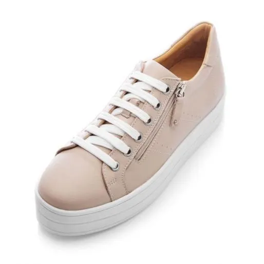 BGlazie Nude Leather Women Moda In Pelle Platform Trainers