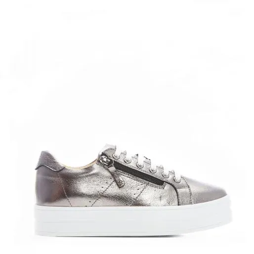 BGlazie Pewter Leather Women Moda In Pelle Platform Trainers