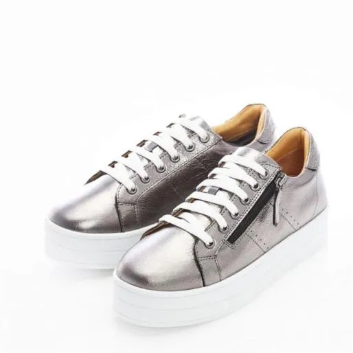 BGlazie Pewter Leather Women Moda In Pelle Platform Trainers