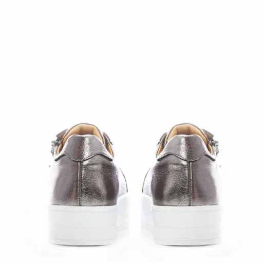 BGlazie Pewter Leather Women Moda In Pelle Platform Trainers