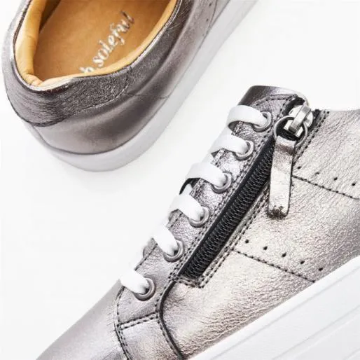 BGlazie Pewter Leather Women Moda In Pelle Platform Trainers