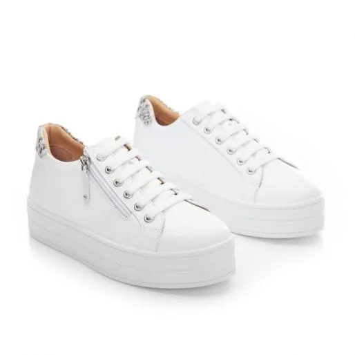BGlazie White 8211 Snake Leather Women Moda In Pelle Platform Trainers